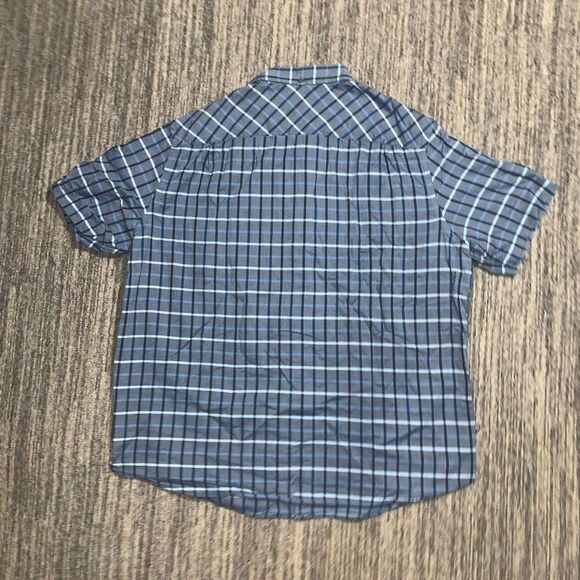 Geoffrey Beene Mens XL Button Front Shirt Blue Plaid Short Sleeve 100% Cotton - Picture 6 of 6